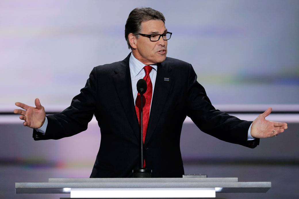 Former Texas Gov. Rick Perry speaks during the opening day of the Republican National Convention in Cleveland, July 18, 2016. (AP/J. Scott Applewhite)