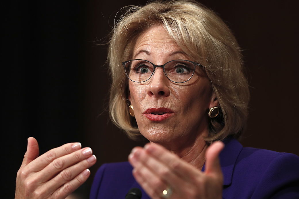 Education Secretary nominee Betsy DeVos testifies at her confirmation hearing on Capitol Hill on January 17, 2017. (AP/Carolyn Kaster)