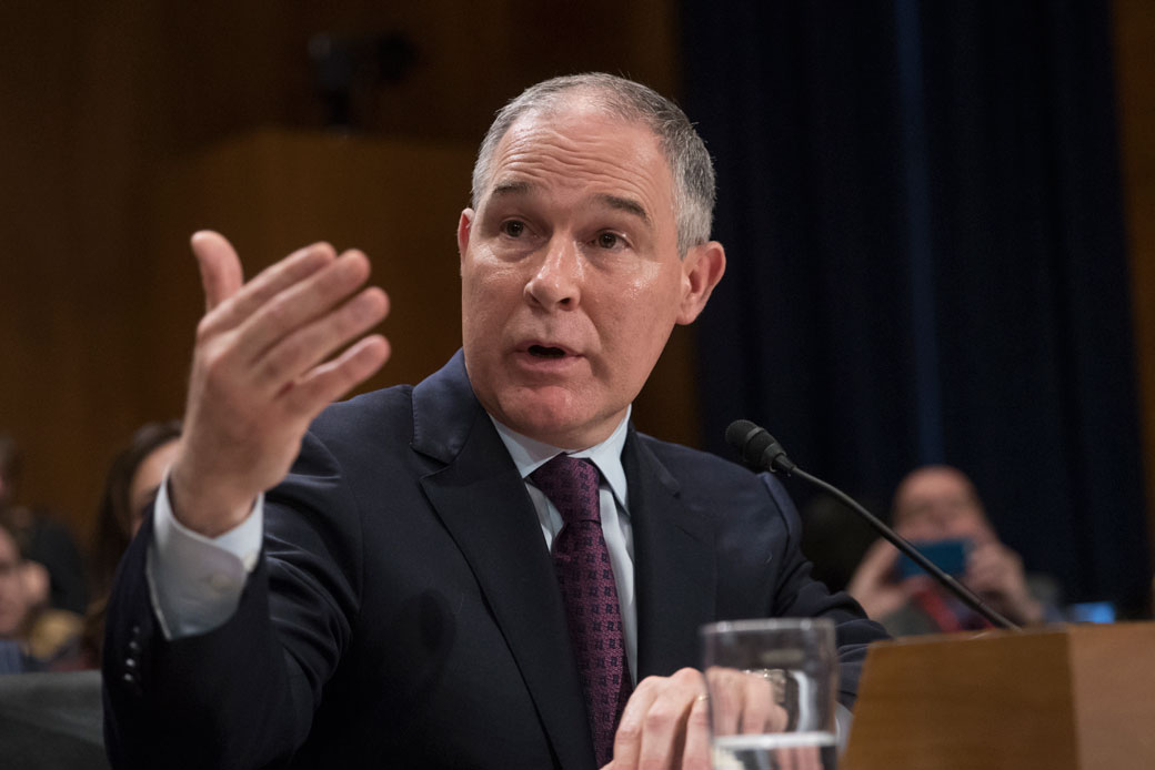 Scott Pruitt testifies at his confirmation hearing before the Senate Environment and Public Works Committee on January 18, 2017. (AP/J. Scott Applewhite)