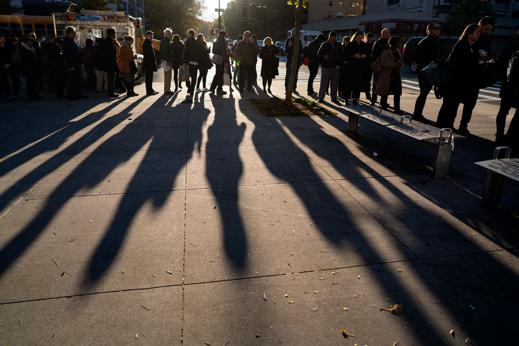 A line forms as people wait to vote on Election Day in the Upper West Side of Manhattan on Tuesday, November 8, 2016, in New York. (AP/Craig Ruttle)