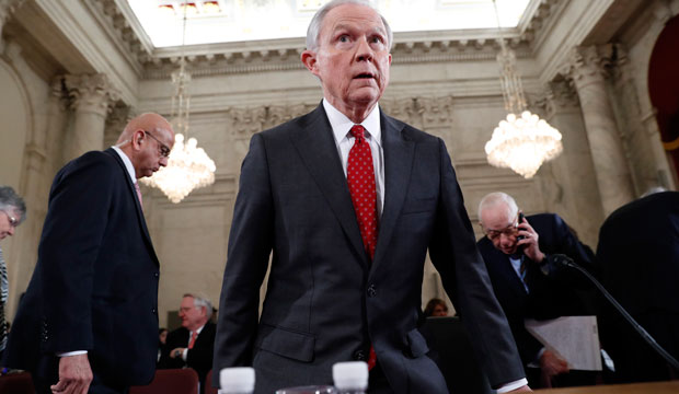 Attorney General-designate Sen. Jeff Sessions (R-AL) takes his seat at his confirmation hearing before the Senate Judiciary Committee on January 10, 2017. (AP/Alex Brandon)