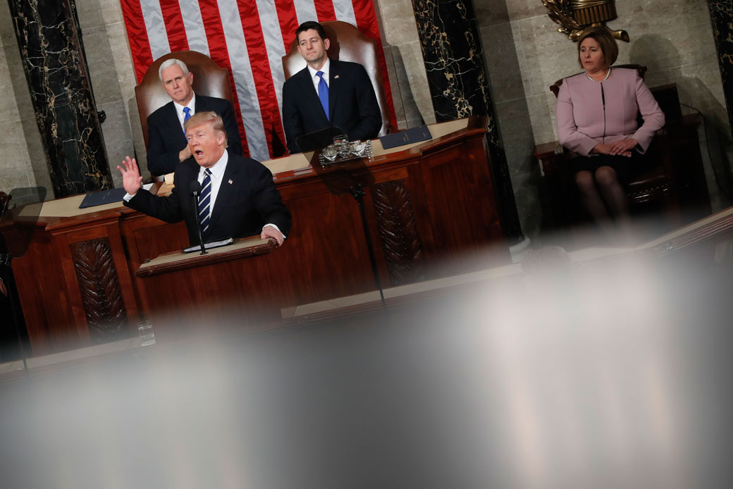 President Donald Trump addresses a joint session of Congress on Capitol Hill in Washington, February 28, 2017. (AP/Pablo Martinez)