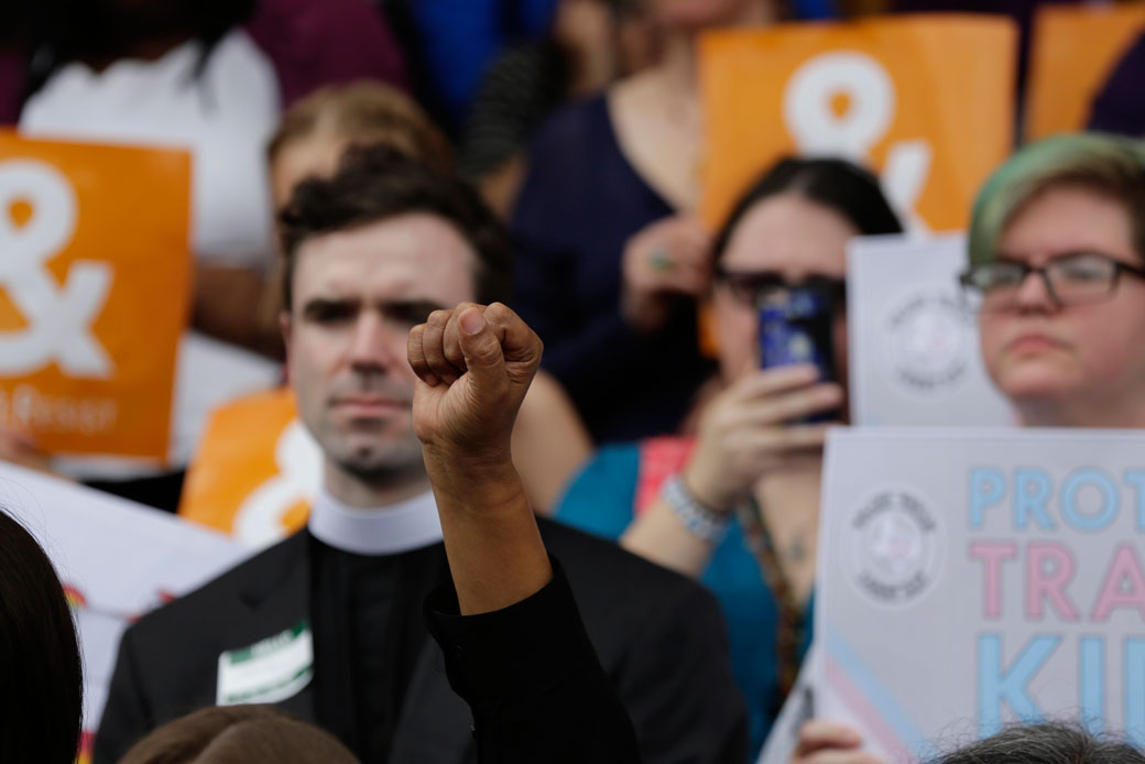 Members and allies of the transgender community rally on the steps of the Texas Capitol, on March 6, 2017. (AP/Eric Gay)