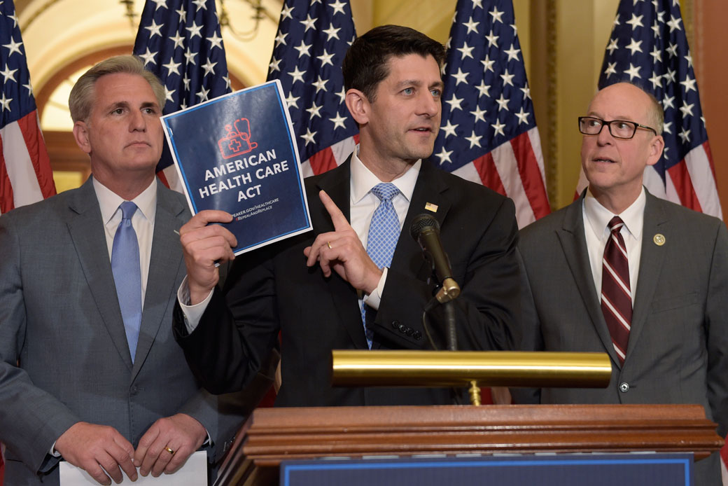 House Speaker Paul Ryan (R-WI), center, speaks during a news conference on the American Health Care Act on March 7, 2017. (AP/Susan Walsh)