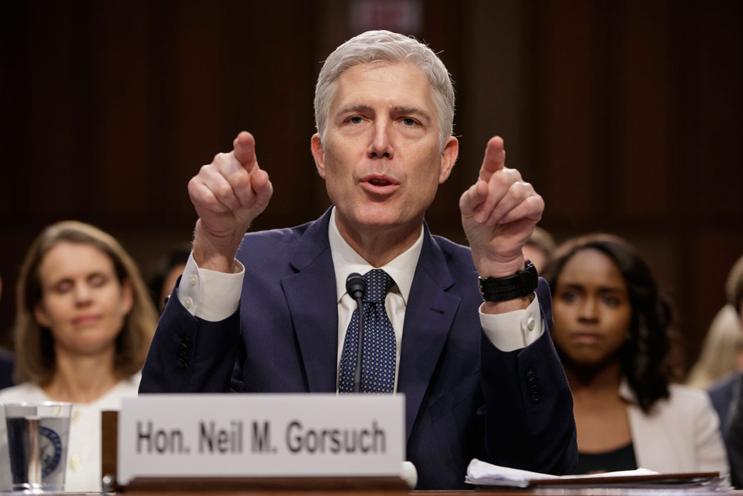 Judge Neil Gorsuch testifies in Washington at his confirmation hearing before the Senate Judiciary Committee, March 22, 2017. (AP/J. Scott Applewhite)