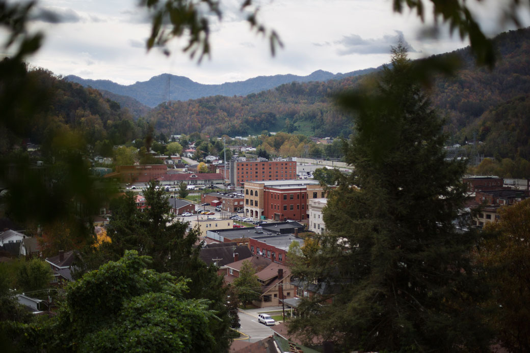Downtown streets are seen from a mountaintop in Harlan, Kentucky, on October 20, 2014. (AP/David Goldman)