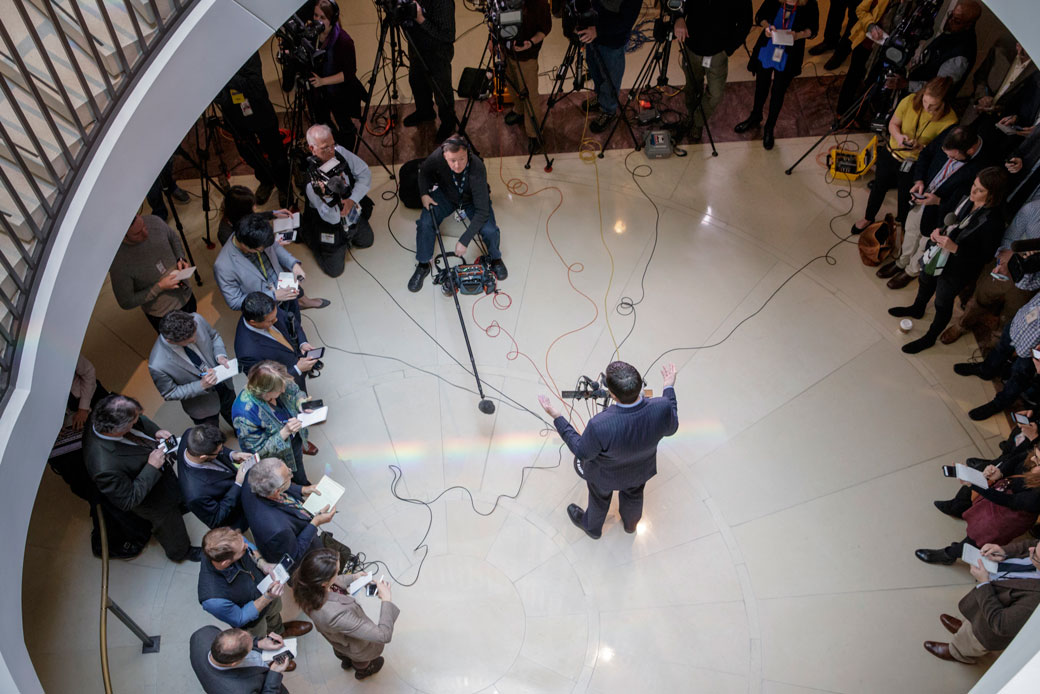 House Intelligence Committee Chairman Rep. Devin Nunes (R-CA) gives reporters an update about the ongoing Russia investigation on Wednesday, March 22, 2017, on Capitol Hill in Washington. (AP/J. Scott Applewhite)