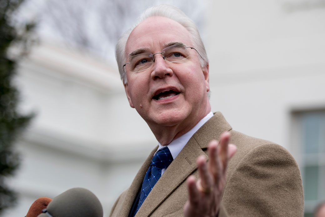 Health and Human Services Secretary Tom Price speaks outside the West Wing of the White House in Washington, Monday, March 13, 2017. (AP/Andrew Harnik)