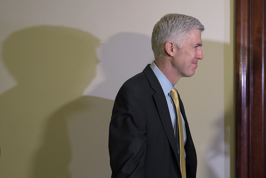 U.S. Supreme Court Justice nominee Neil Gorsuch arrives for his meeting with Sen. Bob Casey Jr. (D-PA) on Capitol Hill in Washington, February 16, 2017. ((AP/Susan Walsh))