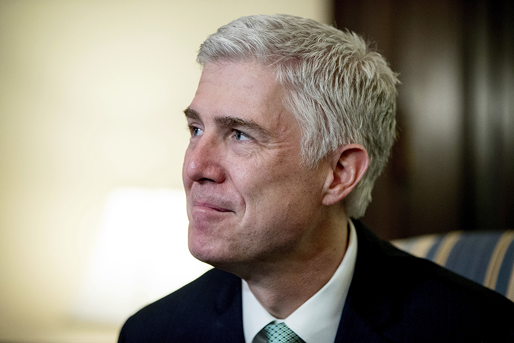 Supreme Court Justice nominee Neil Gorsuch meets with Sen. Chris Coons (D-DE) on Capitol Hill in Washington, February 14, 2017. ((AP/Andrew Harnik))