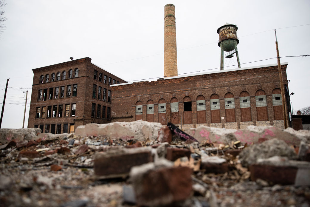 Rubble lies in front of a derelict industrial building in Wilkes-Barre, Pennsylvania, on January 5, 2017. (AP/Matt Rourke)