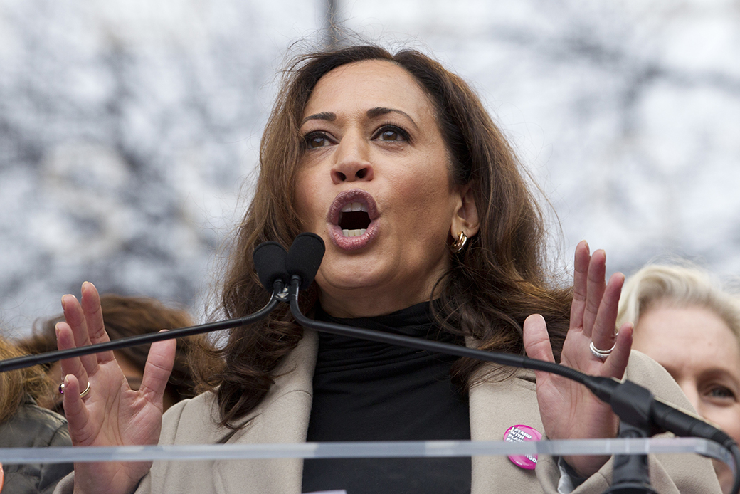 Sen. Kamala Harris (D-CA) speaks during the Women's March on Washington, January 21, 2017. ((AP/Jose Luis Magana))