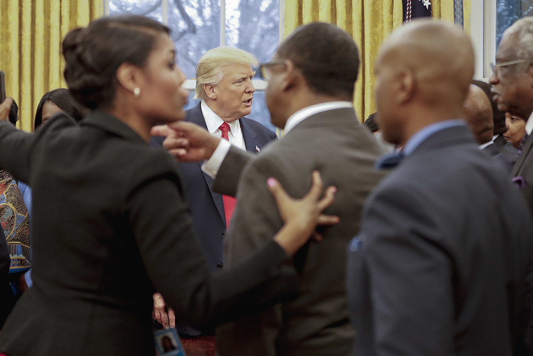 President Donald Trump meets with leaders of historically black colleges and universities in the Oval Office of the White House in Washington, February 27, 2017. ((AP/Pablo Martinez Monsivais))