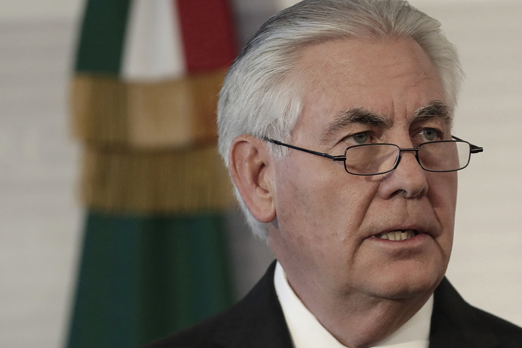 U.S. Secretary of State Rex Tillerson speaks during a joint statement to the press with Mexico's foreign relations secretary, at the Foreign Affairs Ministry in Mexico City, February 23, 2017. ((AP/Rebecca Blackwell))