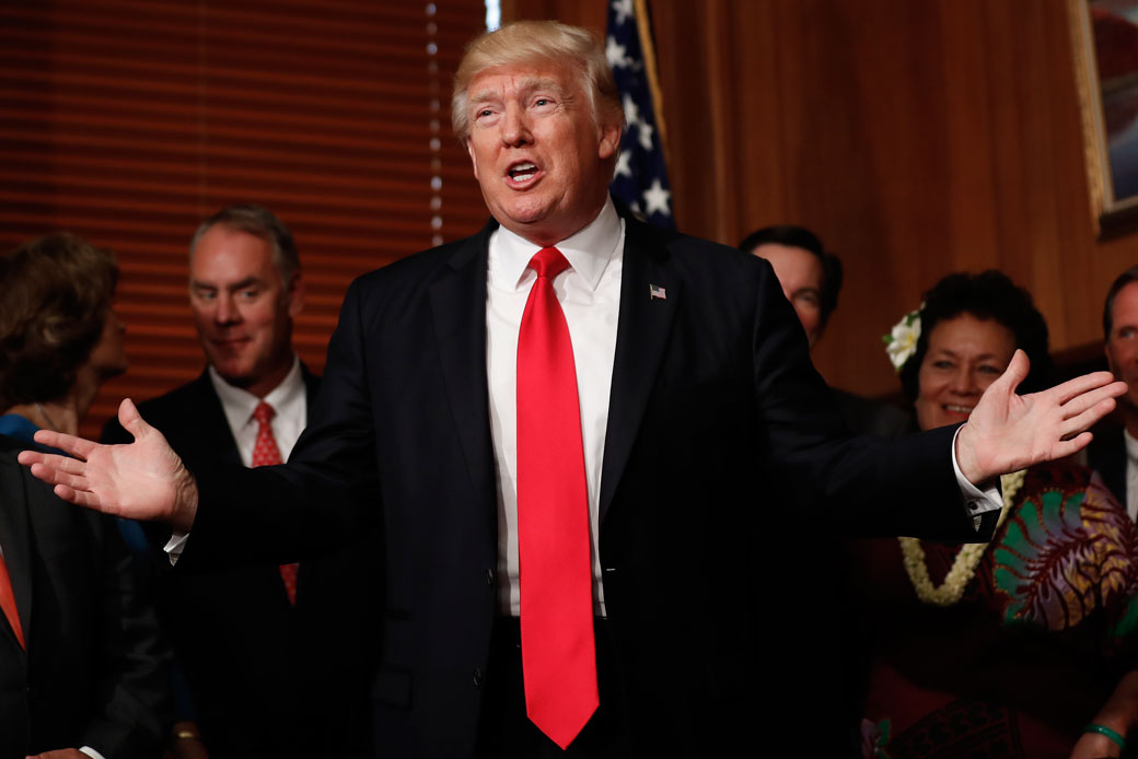 President Donald Trump speaks at the Interior Department in Washington,  April 2017. (AP/Carolyn Kaster)