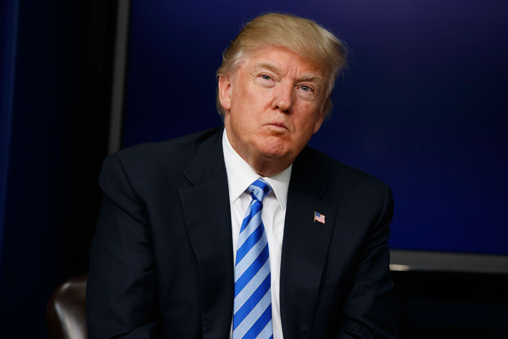 President Donald Trump listens to a question during a town hall with business leaders in Washington, Tuesday, April 4, 2017. (AP/Evan Vucci)