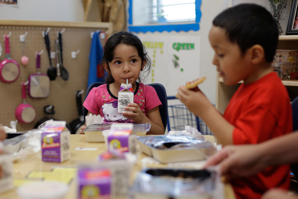 Pre-K students have lunch in San Antonio on April 2, 2014. (AP/Eric Gay)