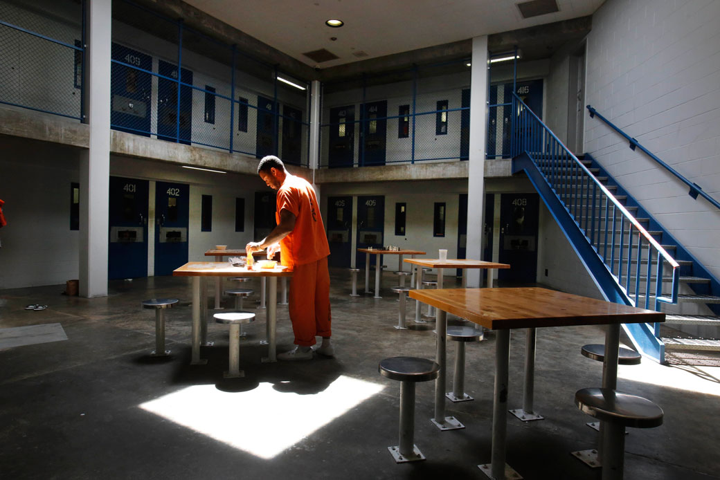 An inmate uses the recreation room of one of the housing units at a correctional center in Elk Grove, California, May 30, 2013. (AP/Rich Pedroncelli)