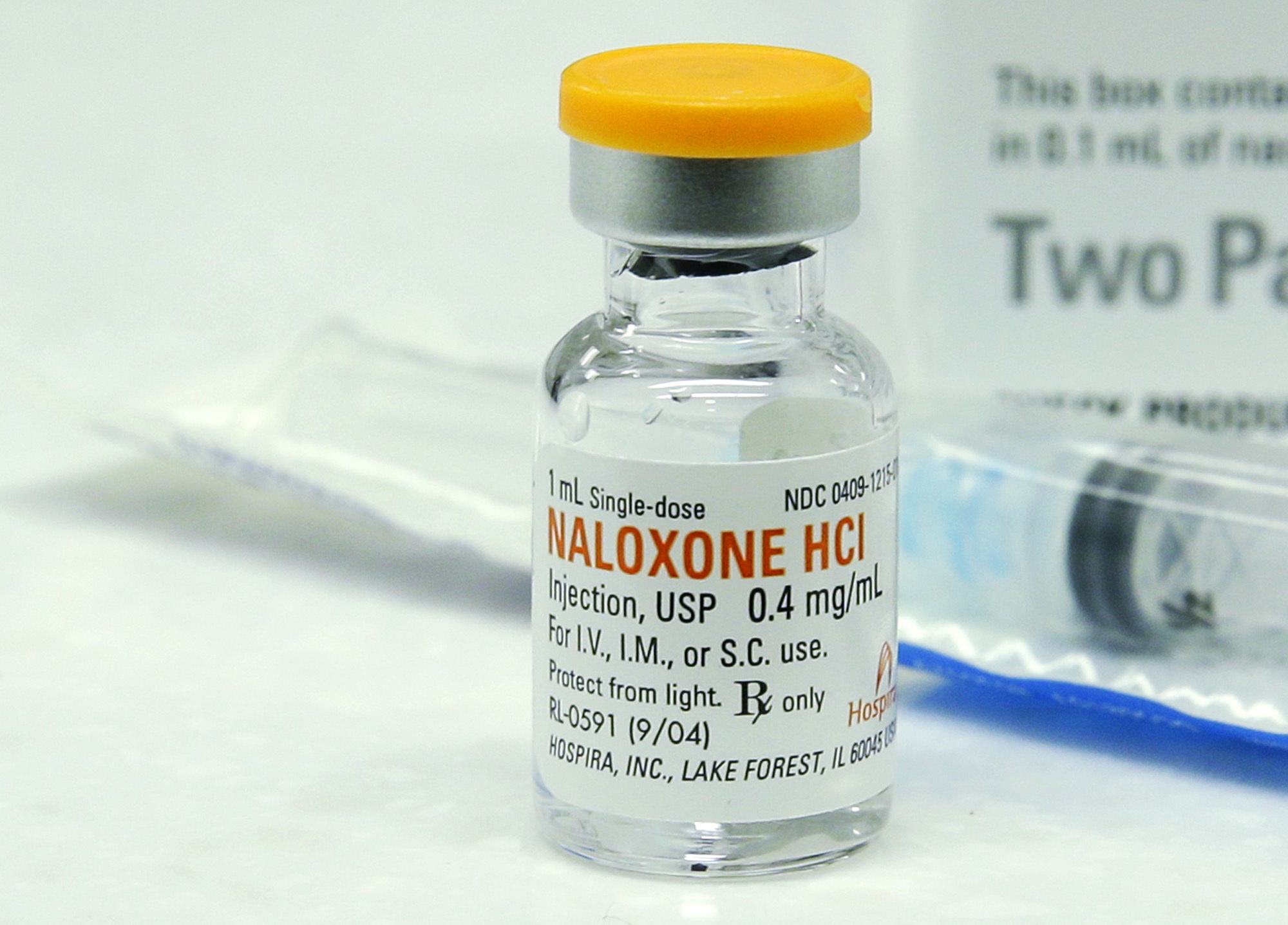 A vial of Naloxone, which can be used to block the potentially fatal effects of an opioid overdose, is seen at an outpatient pharmacy, October 2016. (AP/Ted S. Warren)