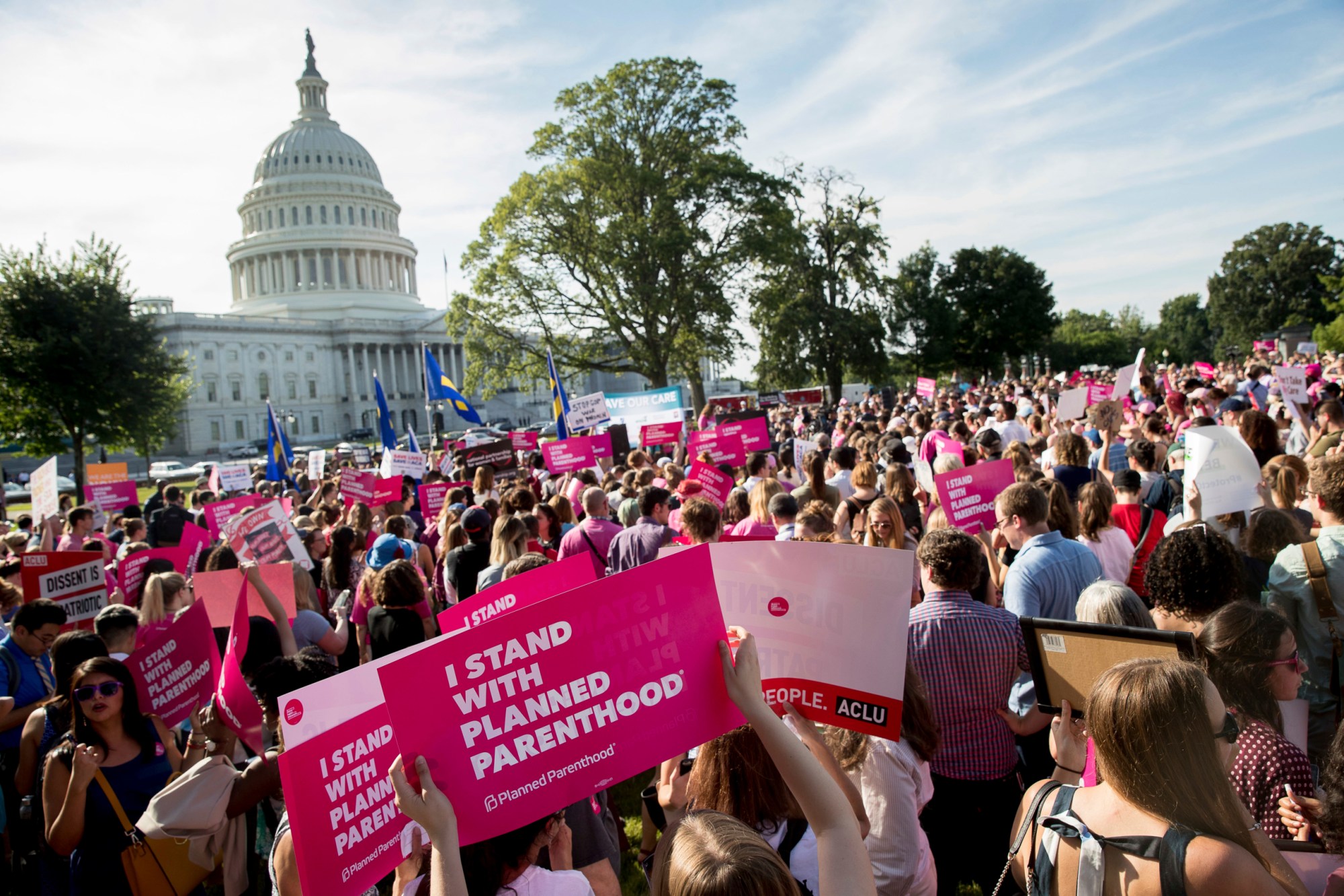 People rally against the Senate Republican health care bill at the Capitol in Washington, June 28, 2017. (AP/Andrew Harnik)