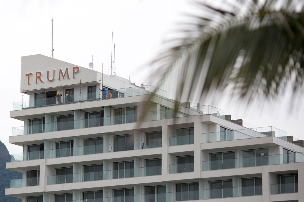 Personnel work at the Trump Hotel in Rio de Janeiro, Brazil, December 14, 2016. (AP/Silvia Izquierdo)