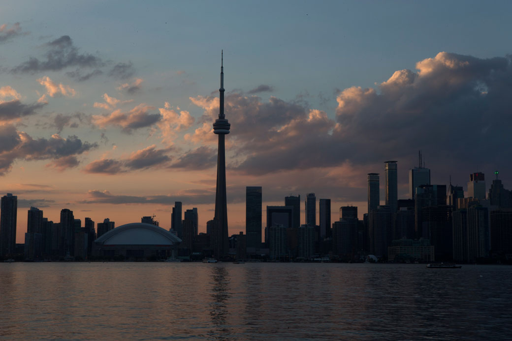 The sun sets over the Toronto skyline, July 2015. (AP/Rebecca Blackwell)