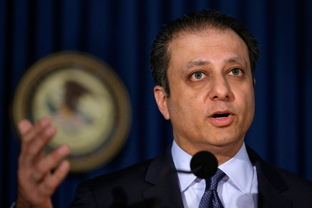 Preet Bharara, the former U.S. attorney for the Southern District of New York, is seen at a news conference in New York, May 19, 2016. (AP/Andrew Harnik)