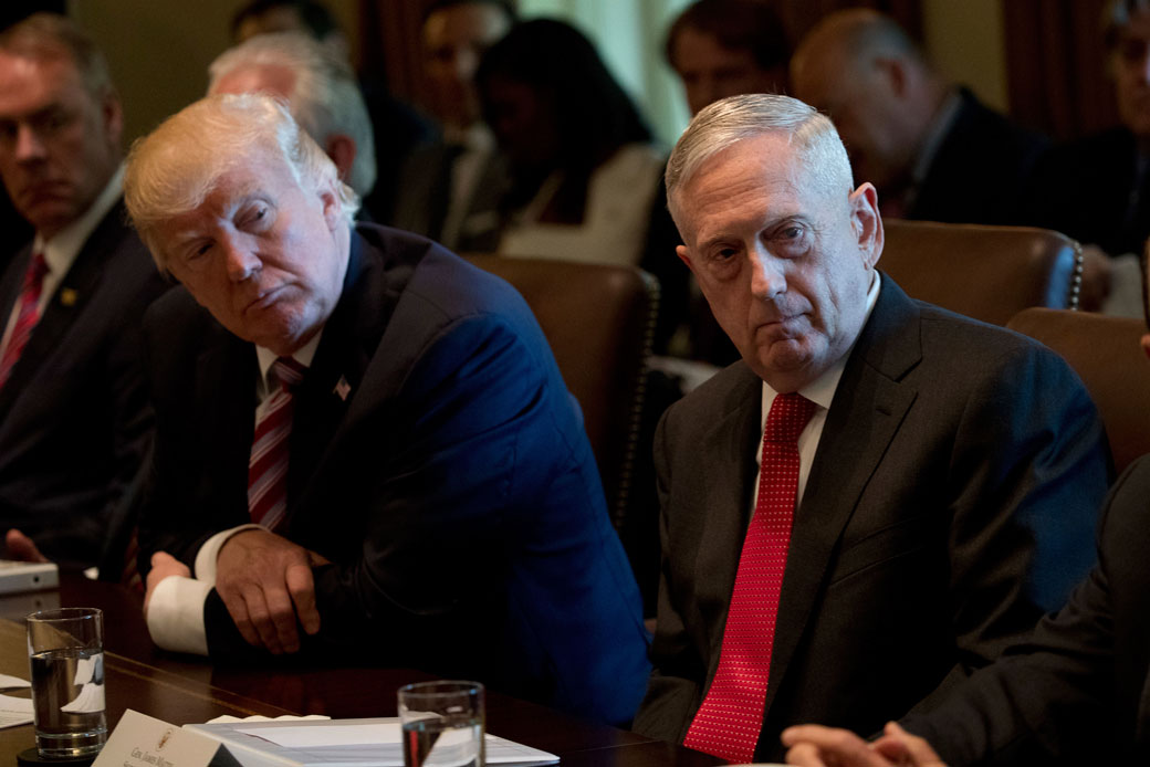 President Donald Trump and Defense Secretary Jim Mattis attend a Cabinet meeting at the White House in Washington, June 2017. (AP/Andrew Harnik)