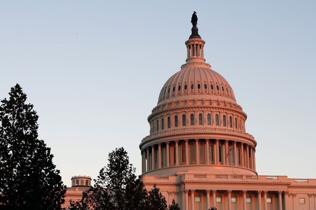 The U.S. Capitol dome is seen at sunset on Capitol Hill in Washington. (AP/Alex Brandon)