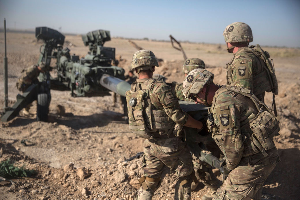 U.S. soldiers maneuver an M-777 howitzer at Bost Airfield, Afghanistan, June 2017. (AP/U.S. Marine Corps)