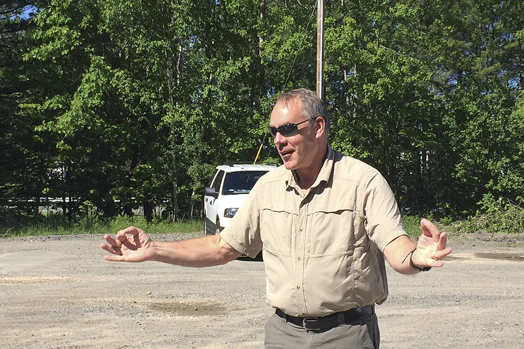 U.S. Interior Secretary Ryan Zinke talks with reporters before touring Katahdin Woods and Waters National Monument, June 14, 2017, in Medway, Maine. (AP/Patrick Whittle)