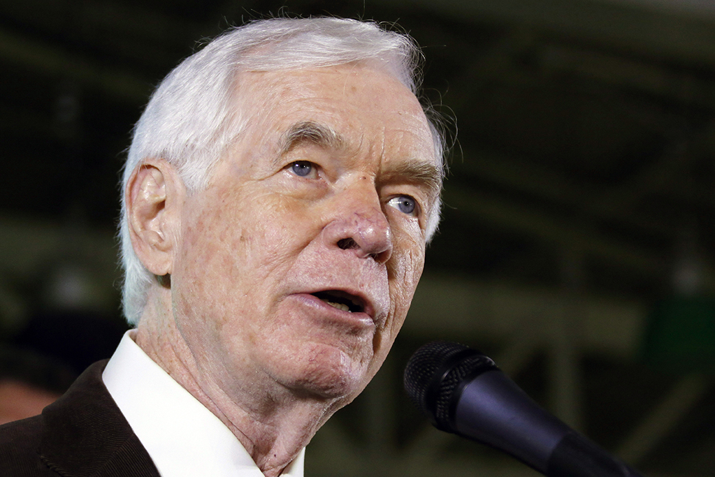 Sen. Thad Cochran (R-MI), current chair of the Senate Appropriations Committee, speaks to supporters following an election victory, November 4, 2014. (AP/Rogelio V. Solis)