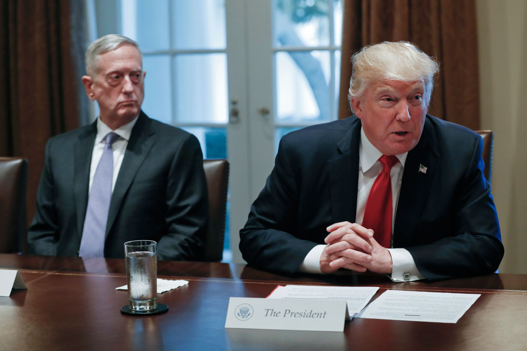 President Donald Trump speaks during a briefing with senior military leaders, October 2017. (AP/Martinez Monsivais)