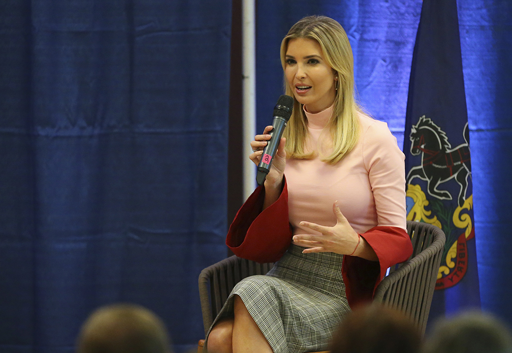 White House senior adviser Ivanka Trump is seen during a town hall meeting on tax reform at the Northampton Township Senior Center in Richboro, Pennsylvania, October 23, 2017. (AP/Rich Schultz)