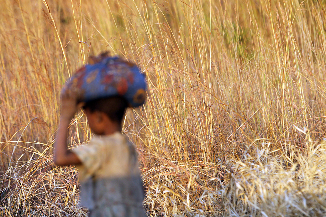 A young boy goes home with a bag full of grain he picked from a truck that overturned, in the forest in Machinga, about 200 kilometers northeast of Blantyre, Malawi, May 24, 2016. (AP/Tsvangirayi Mukwazhi)