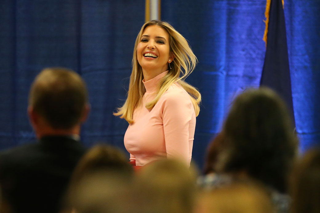 Ivanka Trump walks across the stage during a town hall meeting on tax policy in Richboro, Pennsylvania, October 23, 2017. (AP/Rich Schultz)