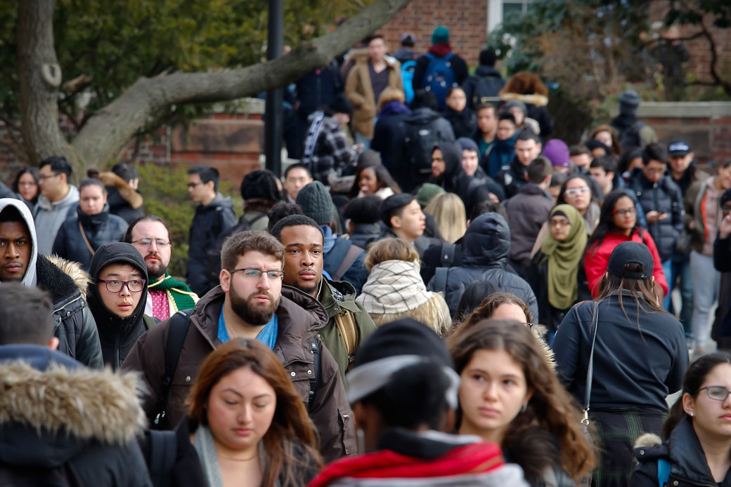 In this February 1, 2017, photo, students walk between classes on campus. (AP/Bebeto Matthews)