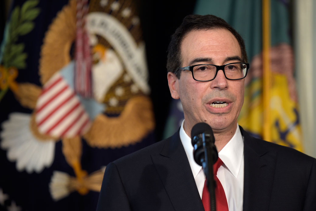 Treasury Secretary Steven Mnuchin speaks on financial reform at the Treasury Department in Washington, April 21, 2017. (AP/Susan Walsh)