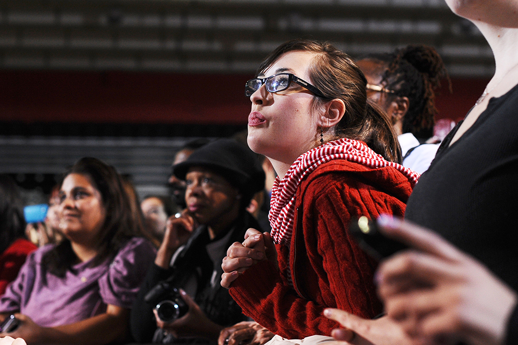 People listen to a speech on college affordability in Denver, Colorado, October 2011. (Getty/AFP, Jewel Samad)
