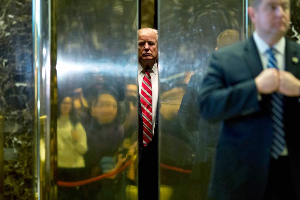 President Donald Trump boards the elevator at Trump Tower in New York City, January 2017. (Getty/Dominick Reuter)