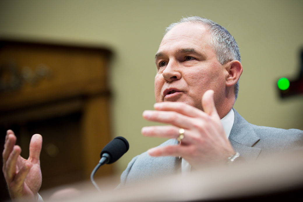 EPA Administrator Scott Pruitt testifies before the House Committee on Energy and Commerce about the mission of the agency on December 7, 2017, in Washington, D.C. (Pete Marovich/Getty)