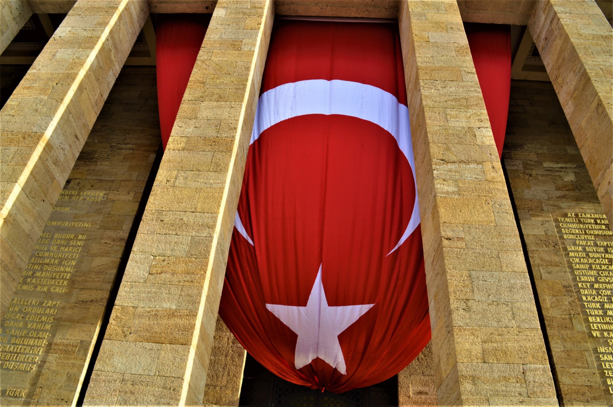 A photo taken in Ankara, Turkey on December 27, 2017 shows a giant Turkish flag displaying in Anitkabir, the Mausoleum of Mustafa Kemal Ataturk, founder and the first president of modern Turkey, on the 98th anniversary of his arrival in Ankara. Ataturk, the national hero of Turkey and its citizens, had arrived in Ankara on December 27, 1919 during the country's independence war. (Photo by Altan Gocher/NurPhoto via Getty Images)