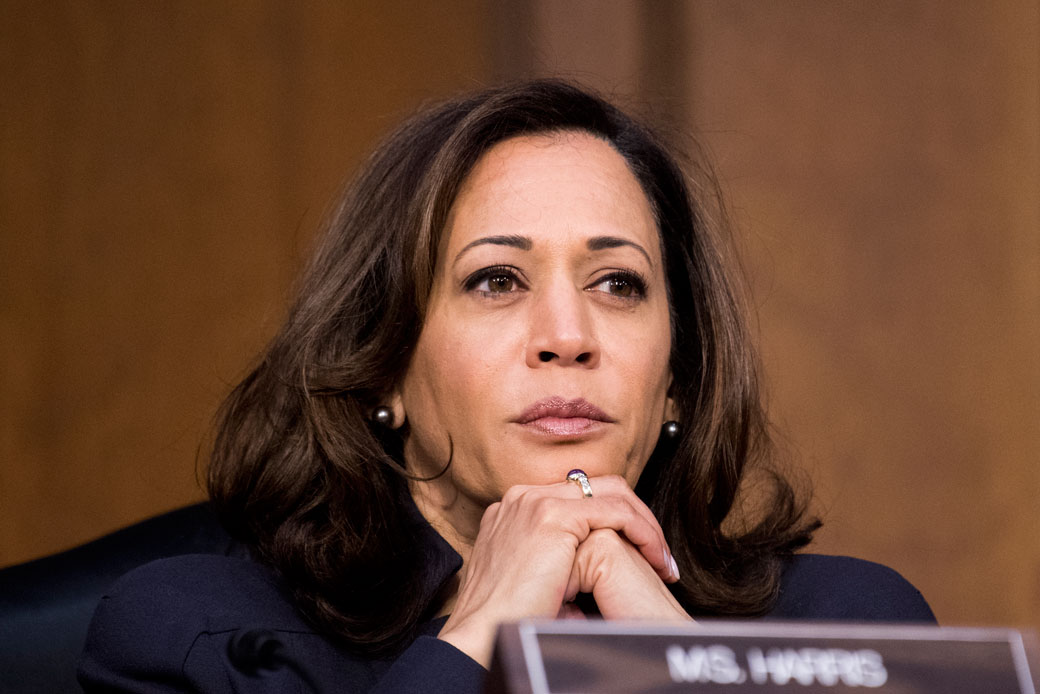 Sen. Kamala Harris (D-CA) listens during the Senate Judiciary Committee hearing,