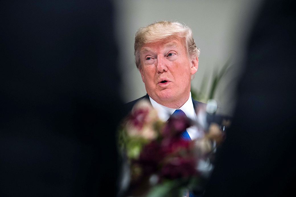 U.S. President Donald Trump speaks during a working dinner with European business leaders during the World Economic Forum annual meeting in Davos, eastern Switzerland, January 25, 2018. (Getty/AFP, Nicholas Kamm)