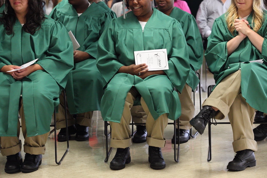 Incarcerated young women graduate from high school in prison, Gainesville, Georgia, July 2015. (Getty/Christian Science Monitor)