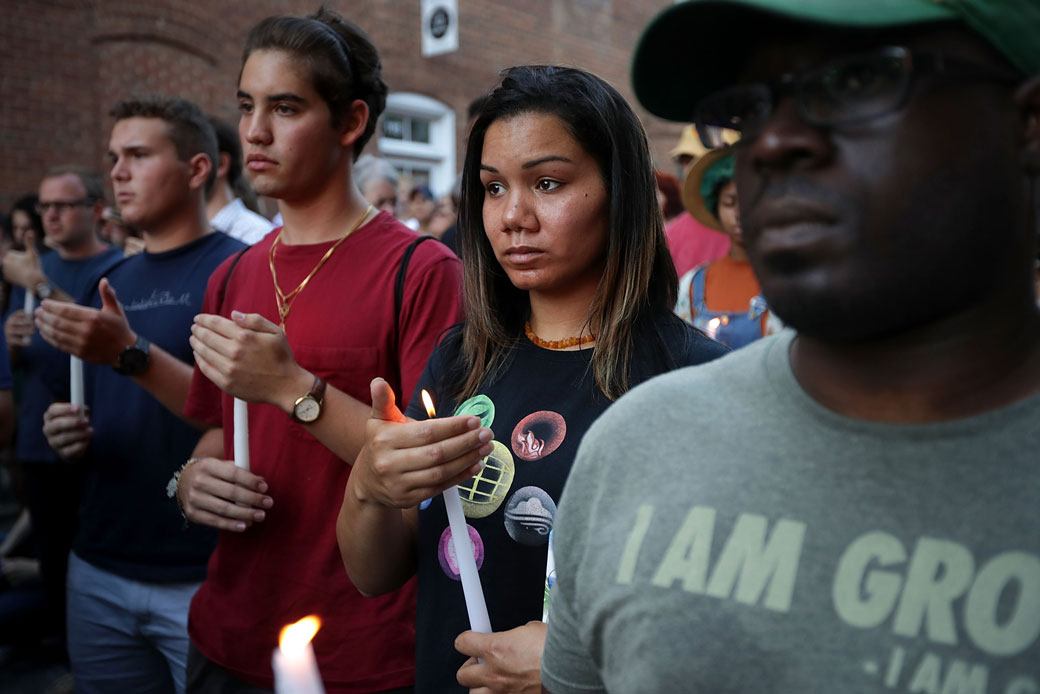 Hundreds of people gather for a candlelight vigil following a white supremacist rally in Charlottesville, Virginia, August 2017. (Getty/Chip Somodevilla)