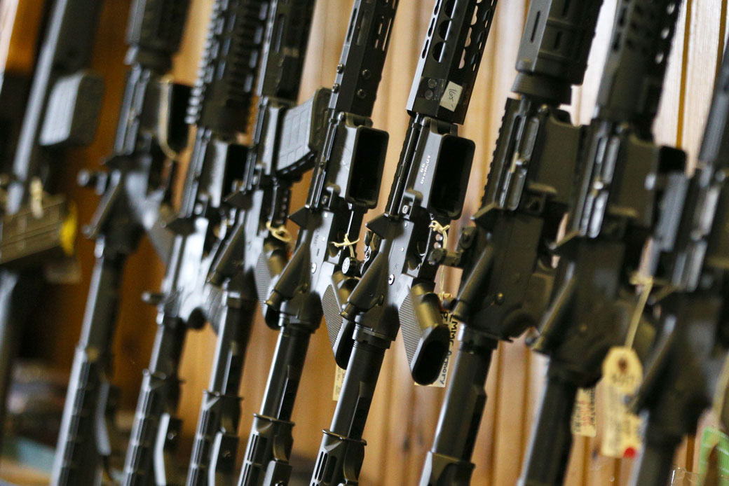 Semi-automatic AR-15 rifles are displayed at a store in Utah, February 2018. (Getty/George Frey)