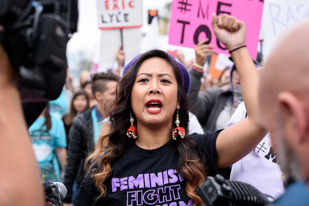 Protesters attend a #MeToo rally to denounce sexual harassment and assaults of women in Los Angeles, on November 12, 2017. (Getty/Ronen Tivony/NurPhoto)