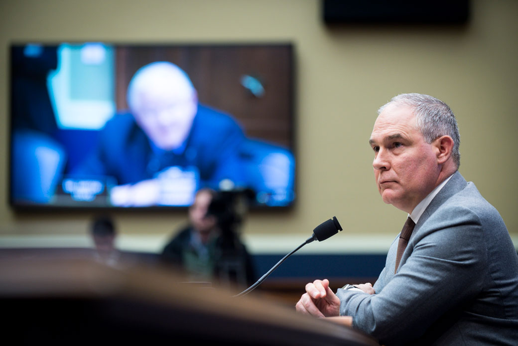 Environmental Protection Agency Administrator Scott Pruitt testifies before Congress, December 2017. (Getty/Pete Marovich)