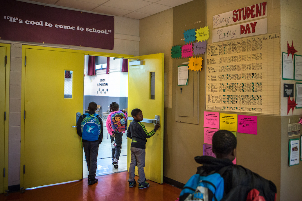 Students arrive at their school in Washington, D.C., April 2014. (Getty/Evelyn Hockstein/The Washington Post)